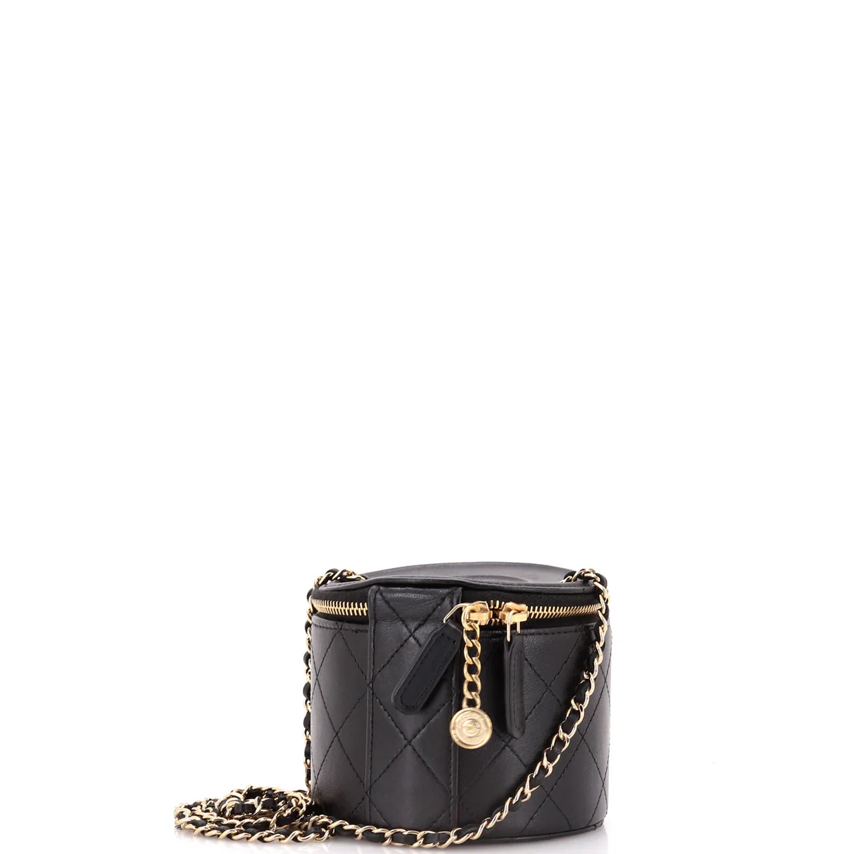 CC Round Vanity Case with Chain Quilted Lambskin Mini - Deep Luxury