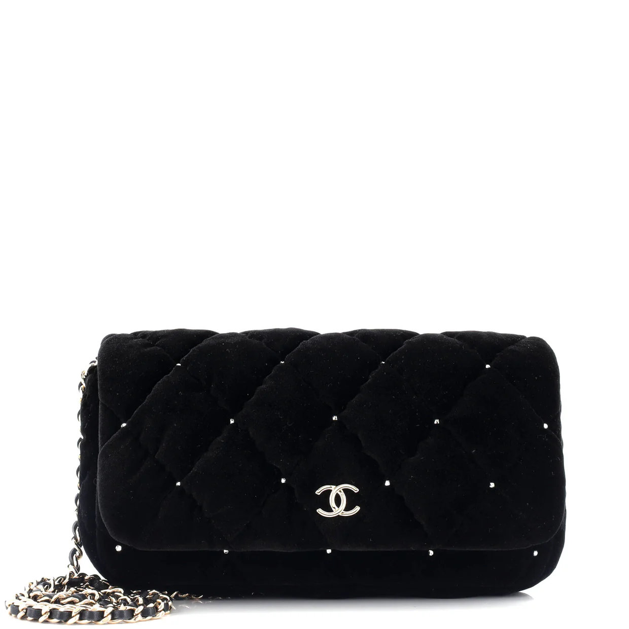 CC Chain Clutch Quilted Velvet with Crystals - Deep Luxury