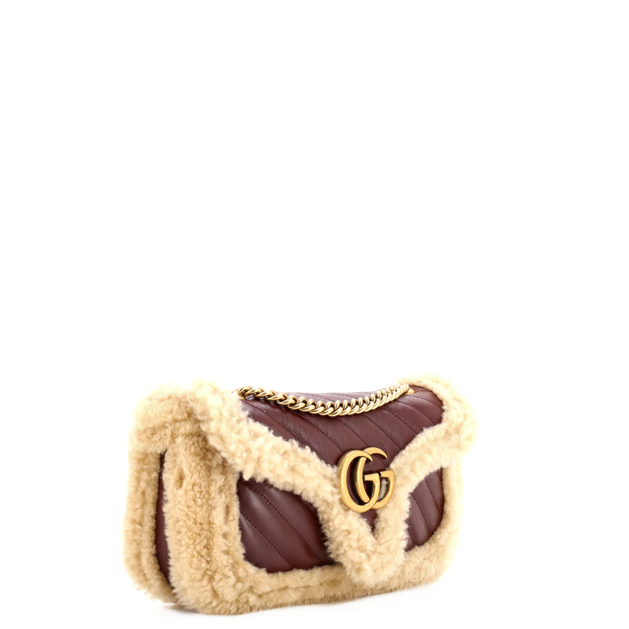 GG Marmont Flap Bag Diagonal Quilted Leather with Wool Trim Small - Deep Luxury