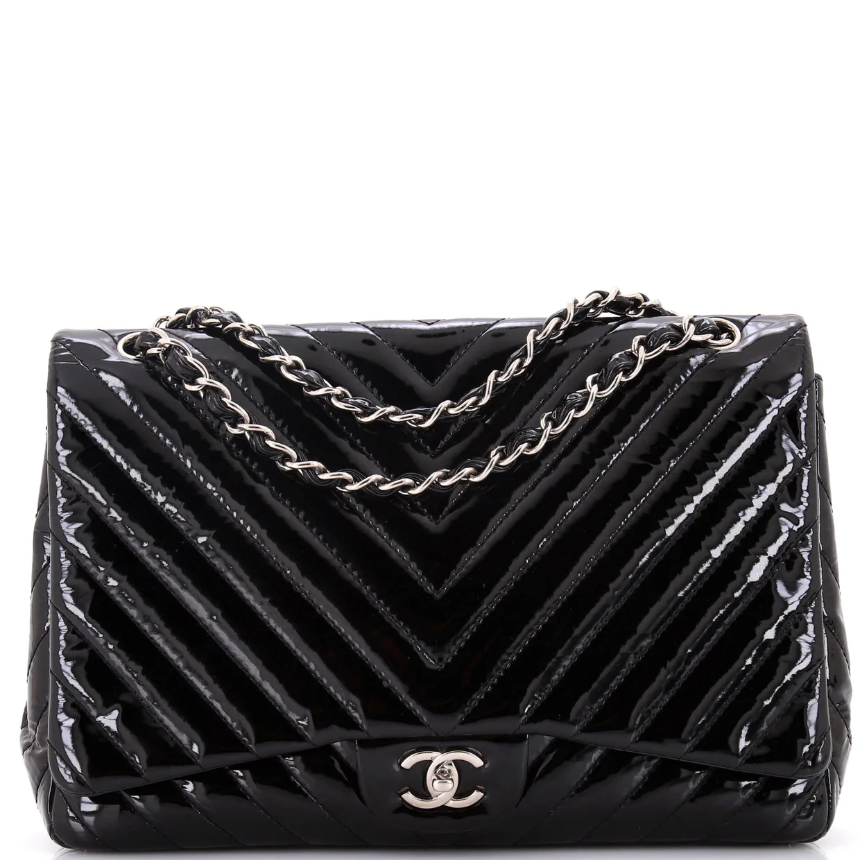 Classic Single Flap Bag Chevron Patent Maxi - Deep Luxury