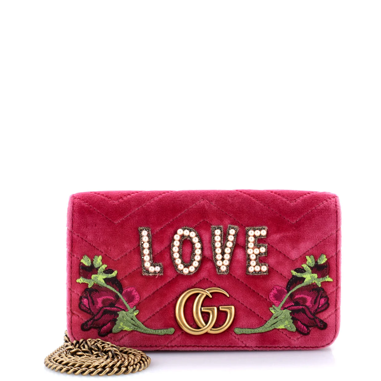 GG Marmont Chain Flap Bag Embroidered Matelasse Velvet Mini - Deep Luxury