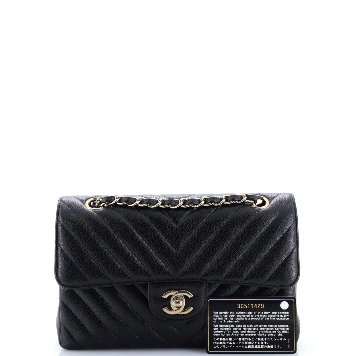 Classic Double Flap Bag Chevron Caviar Small - Deep Luxury