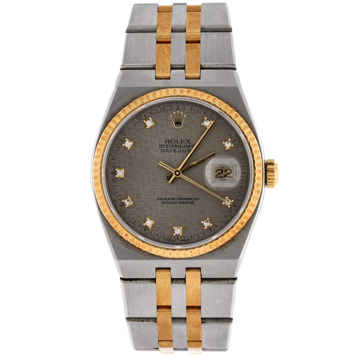 Oysterquartz Datejust Watch Stainless Steel and Yellow Gold with Diamond Markers 36 - Deep Luxury