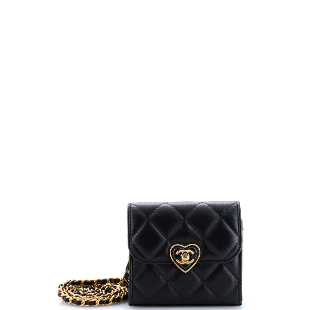 Coco Love CC Heart Clutch with Chain Quilted Lambskin Mini - Deep Luxury