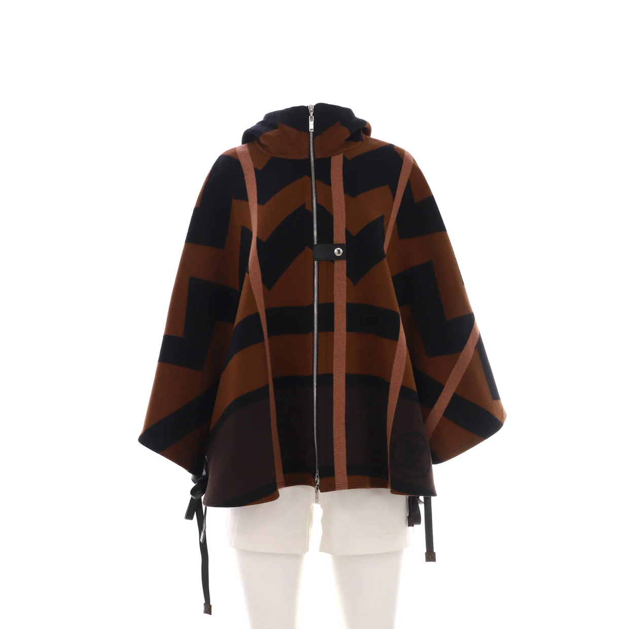 Women's Front Zip Hooded Cape Printed Wool - Deep Luxury