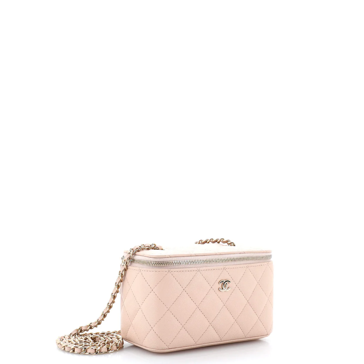 Classic Vanity Case with Chain Quilted Caviar Small - Deep Luxury