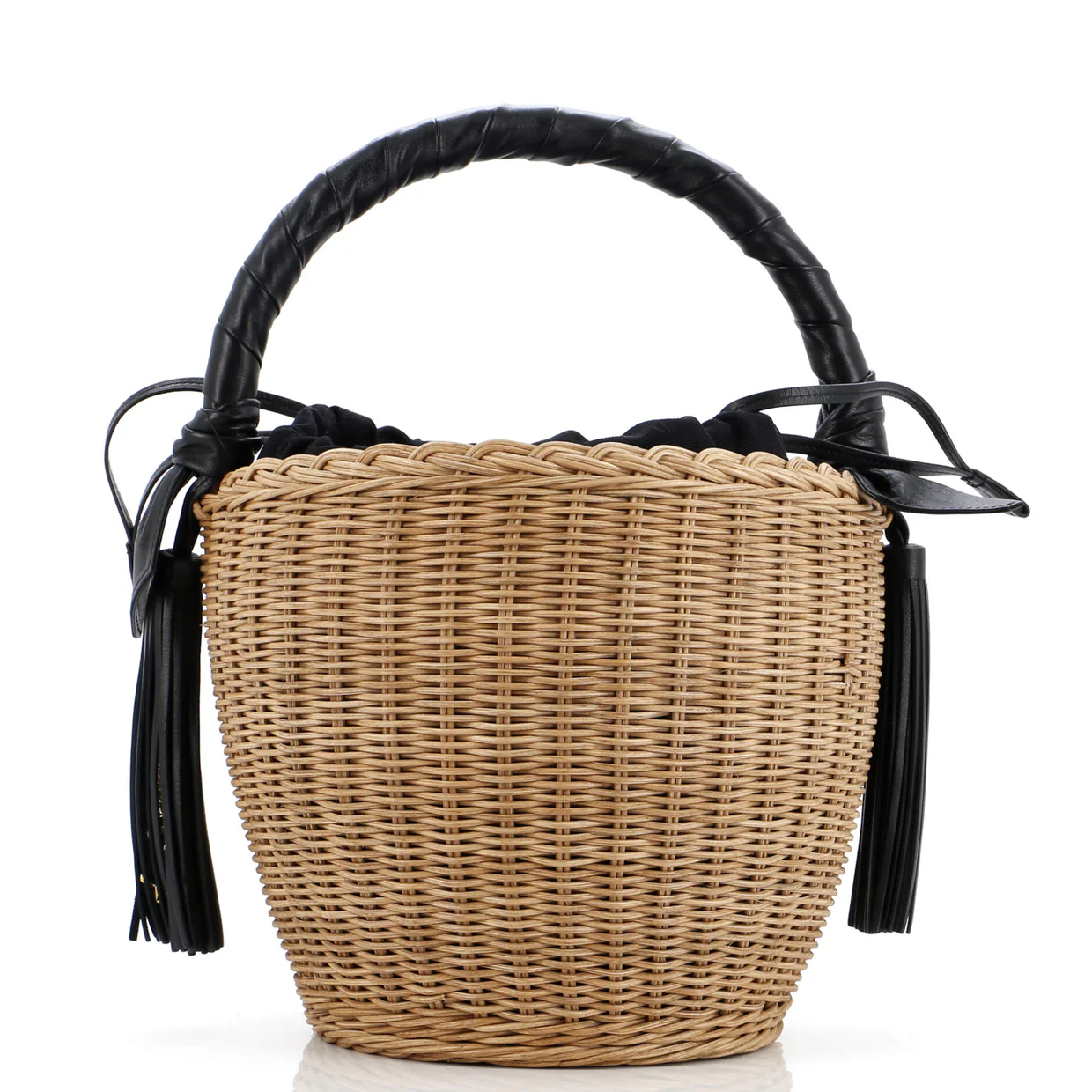 Panier Tassel Round Bucket Bag Wicker with Leather - Deep Luxury