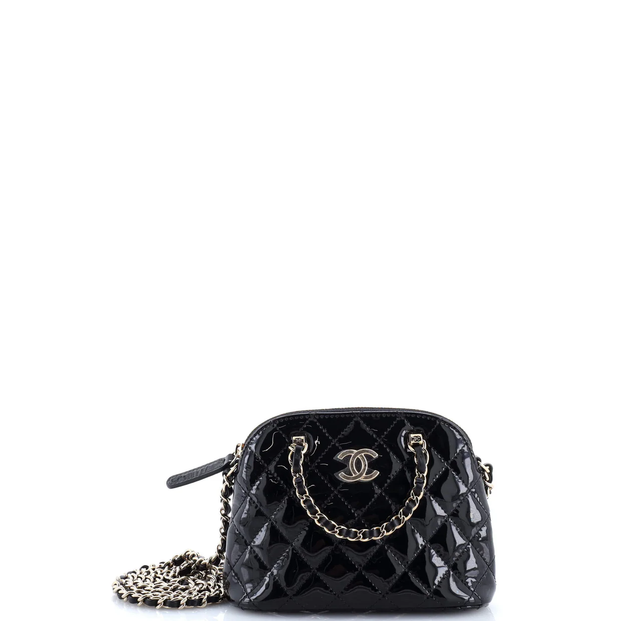 CC Dome Zip Crossbody Bag Quilted Patent Mini - Deep Luxury