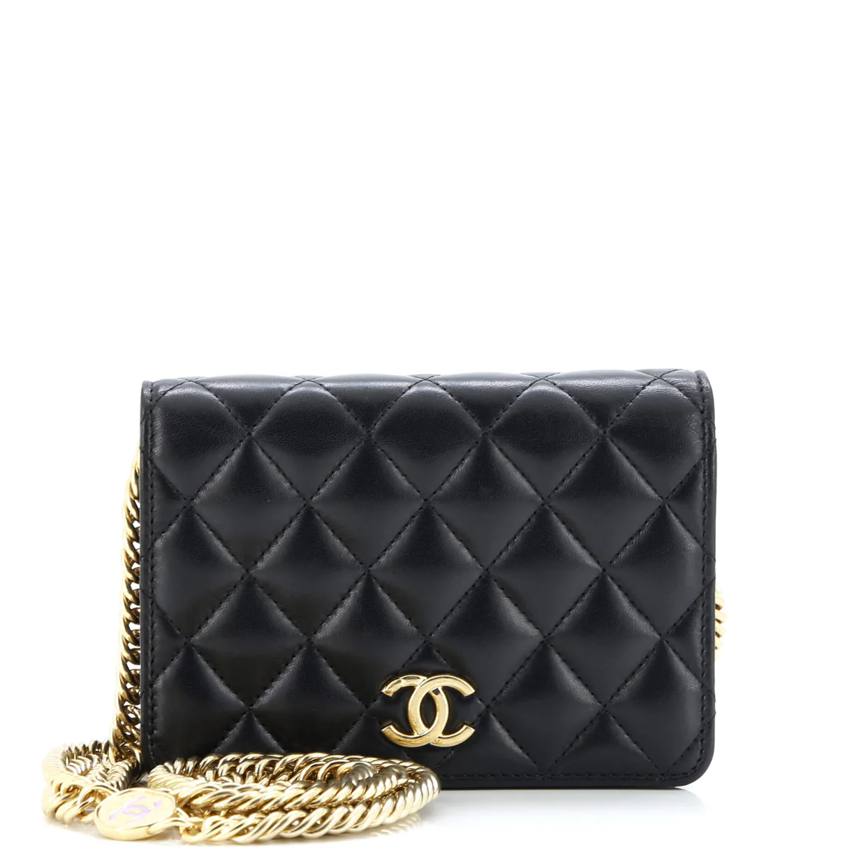 Logo Enamel Clutch with Chain Quilted Lambskin Mini - Deep Luxury