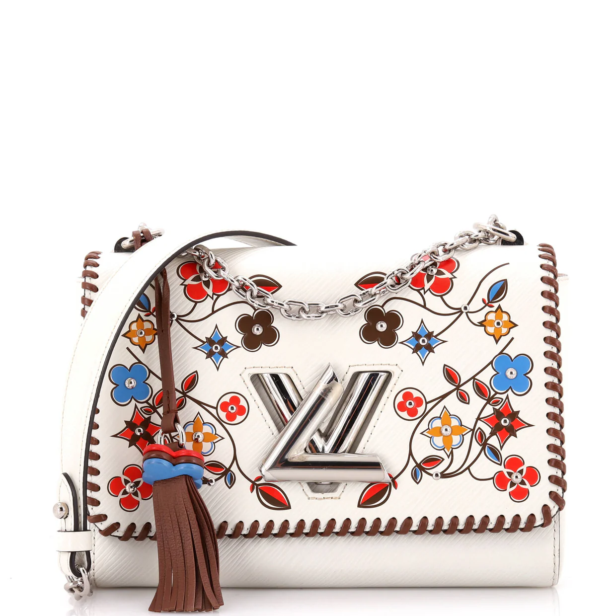 Twist Handbag Limited Edition Flower Embellished Epi Leather with Whipstitch Details MM - Deep Luxury
