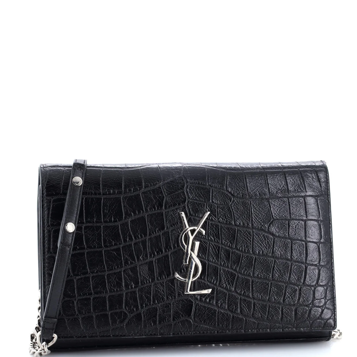 Classic Monogram Wallet on Chain Crocodile Embossed Leather Small - Deep Luxury