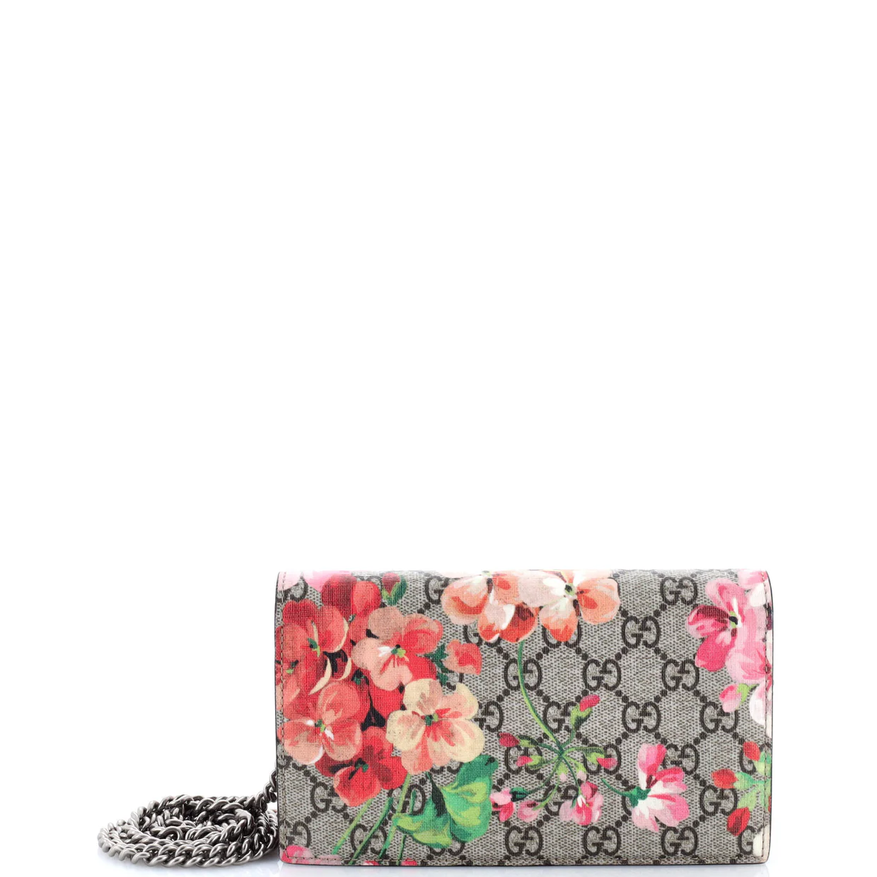 Chain Wallet Blooms Print GG Coated Canvas - Deep Luxury