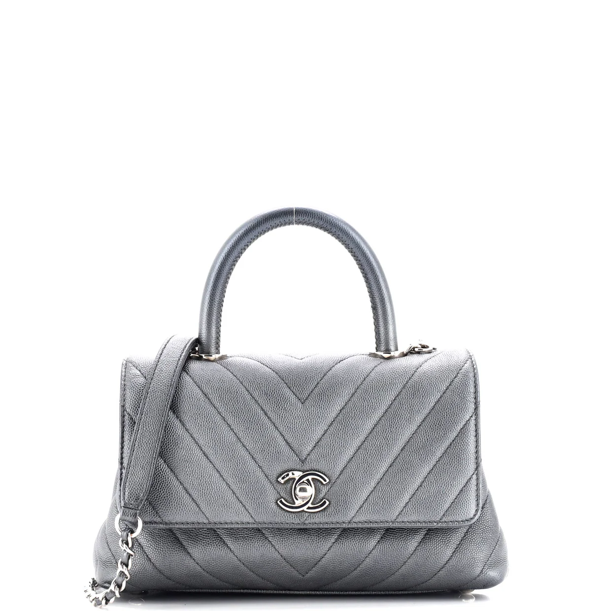 Coco Top Handle Bag Chevron Caviar Mini - Deep Luxury