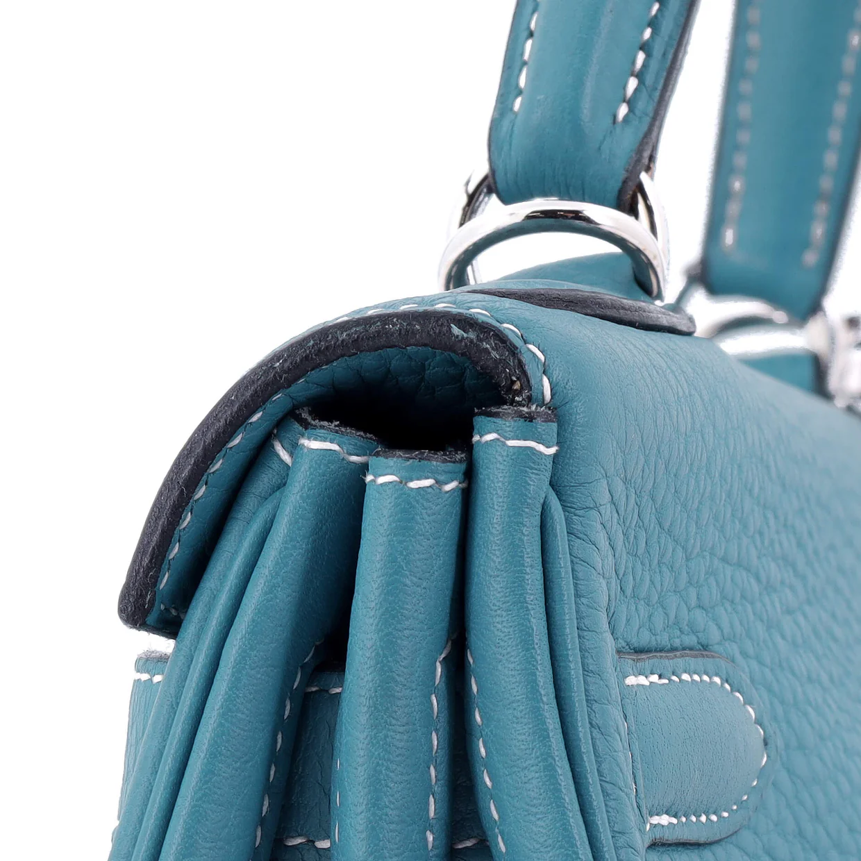 Kelly Handbag Bleu Jean Clemence with Palladium Hardware 32 - Deep Luxury