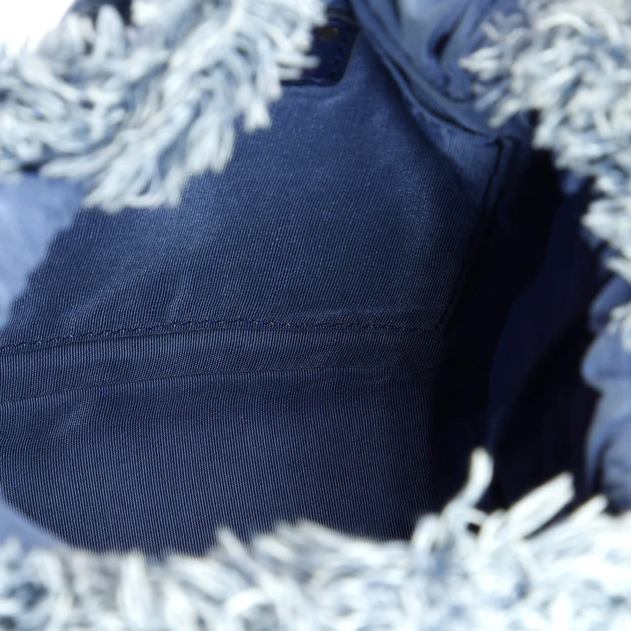 Denim Mood Chain Bucket Bag Logo Printed Quilted Fringe Denim Medium - Deep Luxury