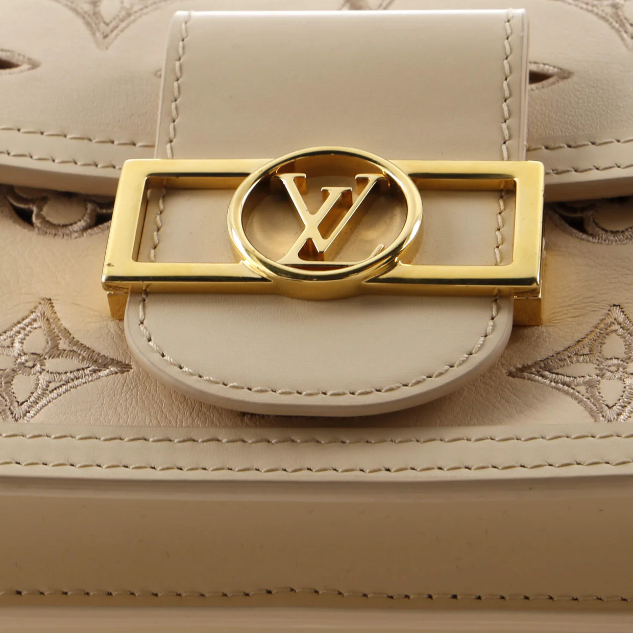 Dauphine Shoulder Bag Monogram Cutout Broderie Leather East West - Deep Luxury