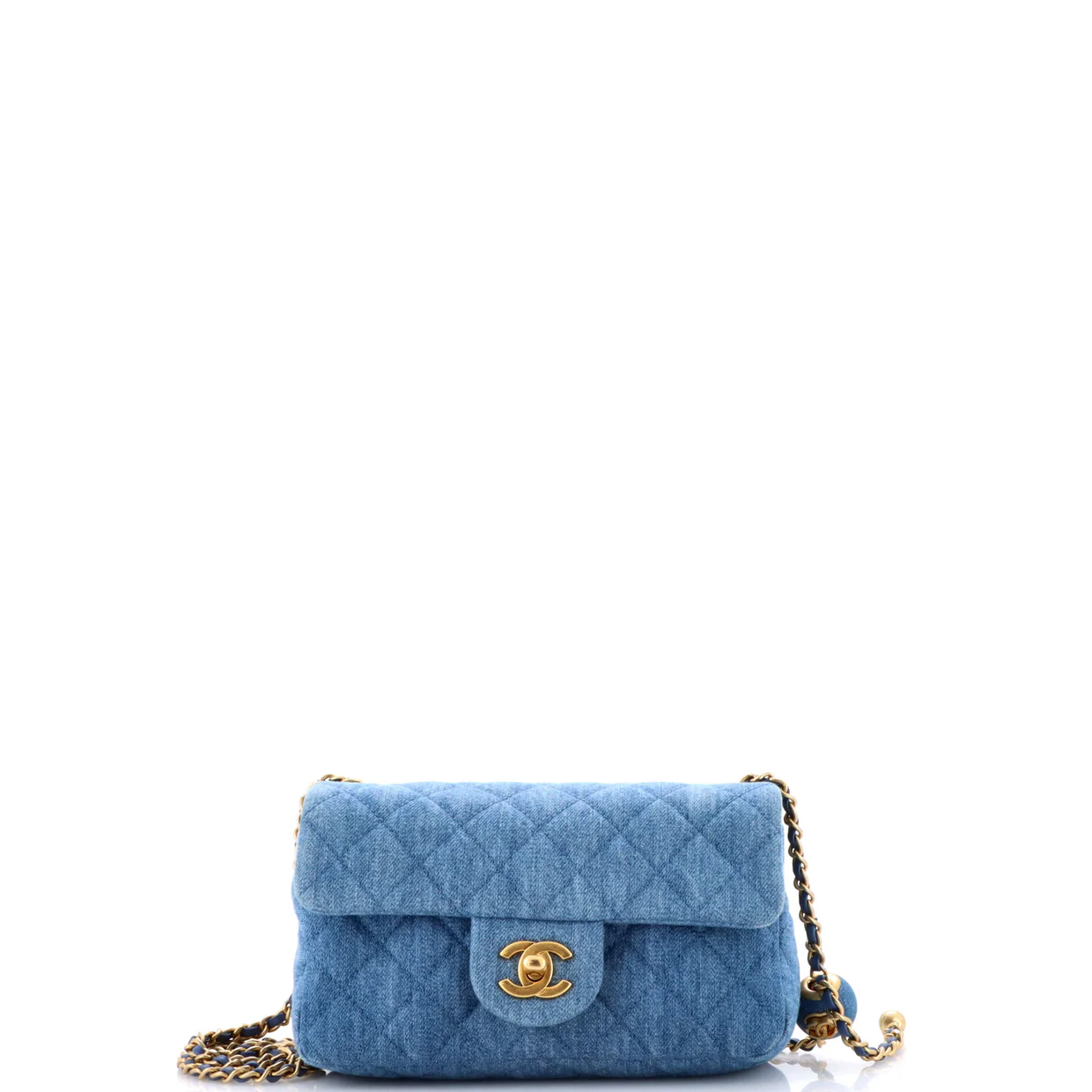 Pearl Crush Flap Bag Quilted Denim Mini - Deep Luxury