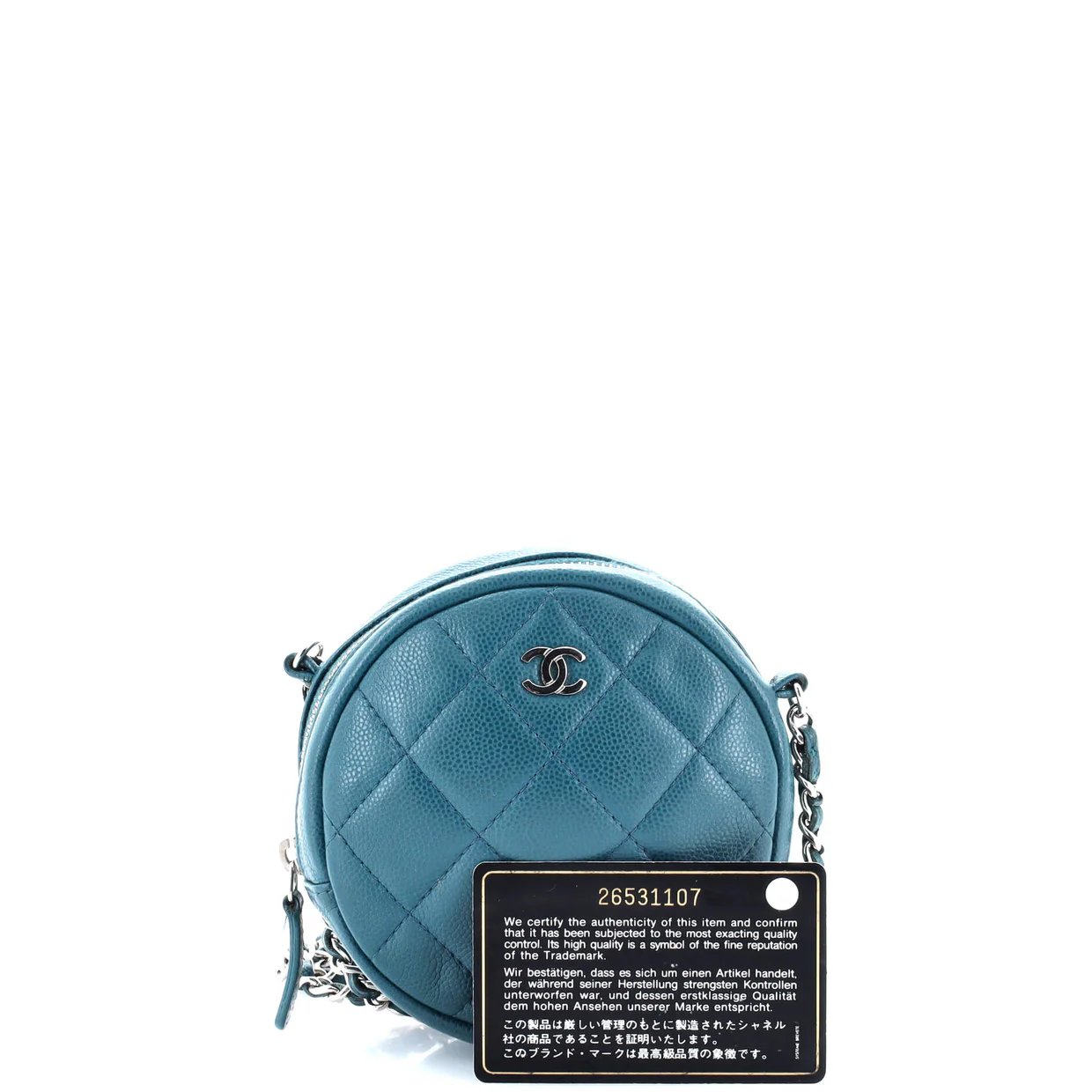 Round Clutch with Chain Quilted Iridescent Caviar Mini - Deep Luxury