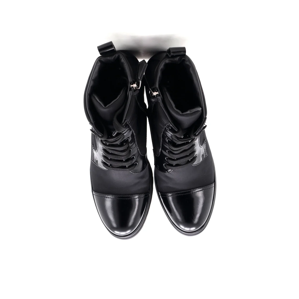 Women's Heeled Combat Boots Re-Nylon and Leather - Deep Luxury