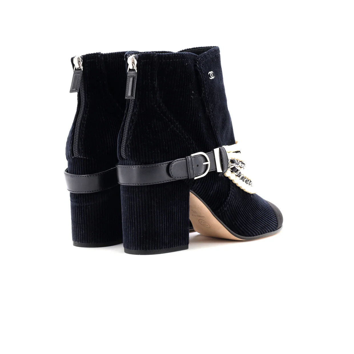 Women's Pearl Chain Strap Ankle Boots Corduroy - Deep Luxury