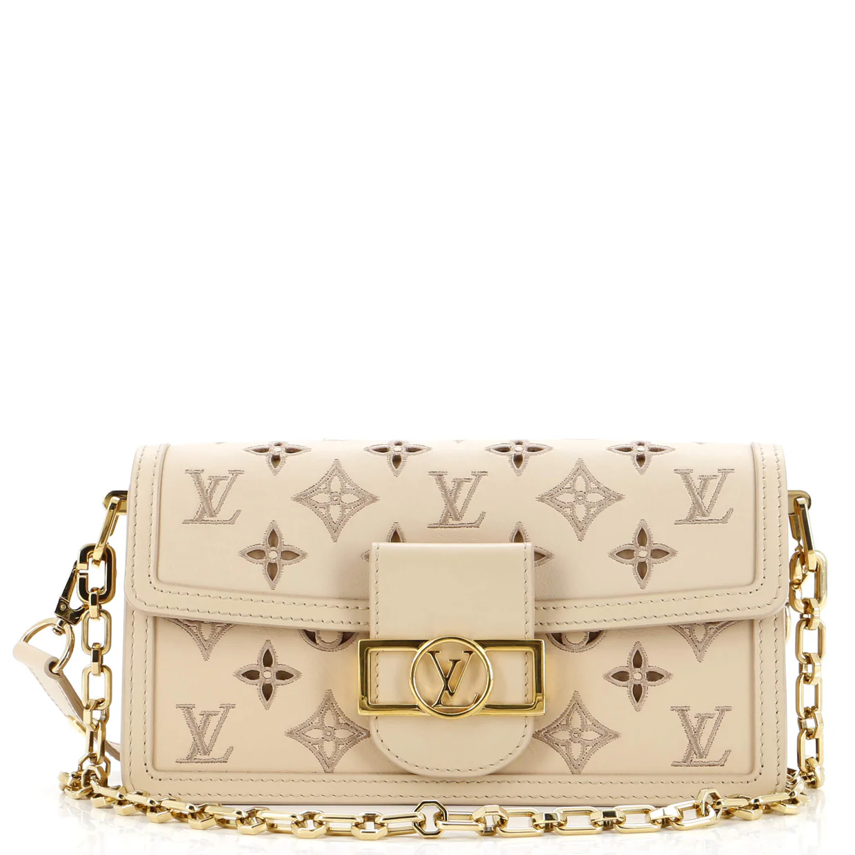 Dauphine Shoulder Bag Monogram Cutout Broderie Leather East West - Deep Luxury
