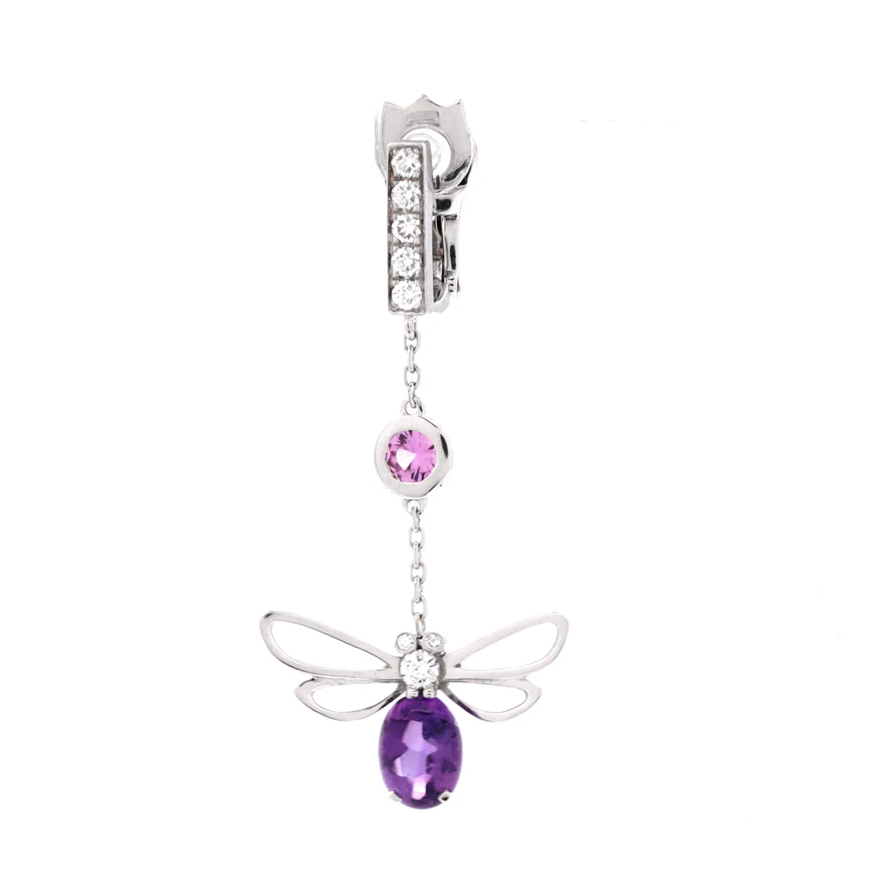 Attrape Moi Si Tu M'Aimes Drop Earrings 18k White Gold with Diamonds, Amethyst and Sapphire - Deep Luxury