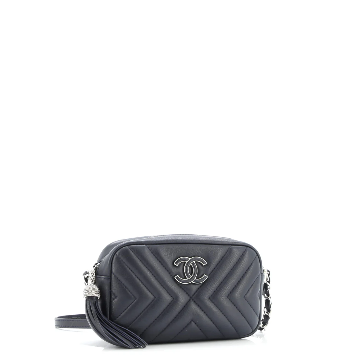 CC Tassel Camera Bag Diagonal Chevron Calfskin Mini - Deep Luxury