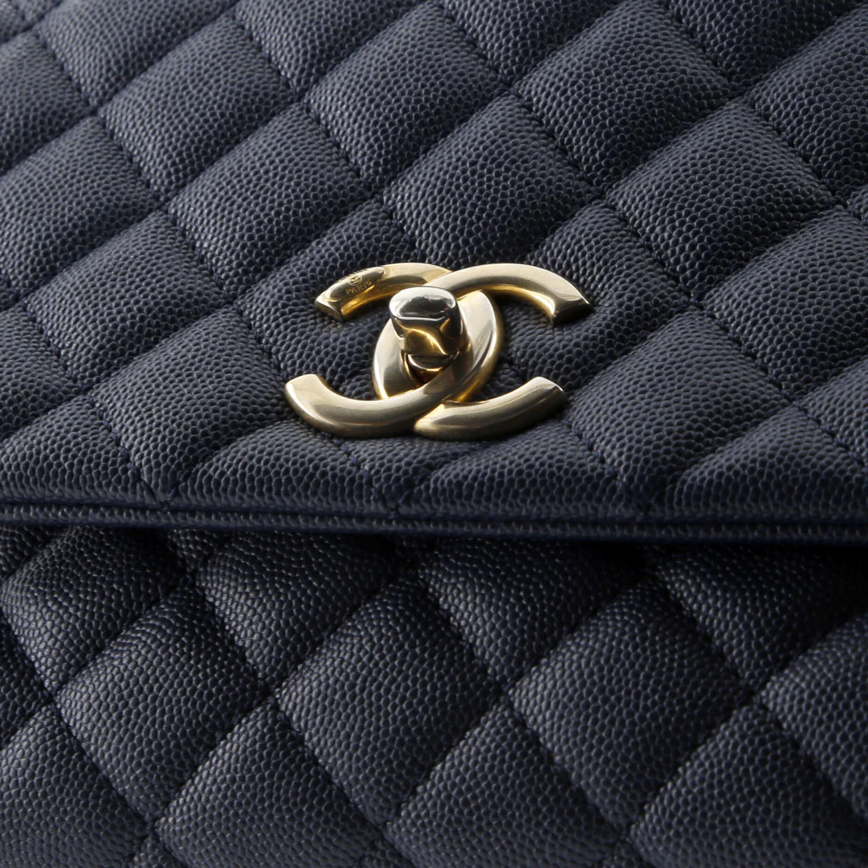 Coco Top Handle Bag Quilted Caviar with Lizard Embossed Handle Small - Deep Luxury