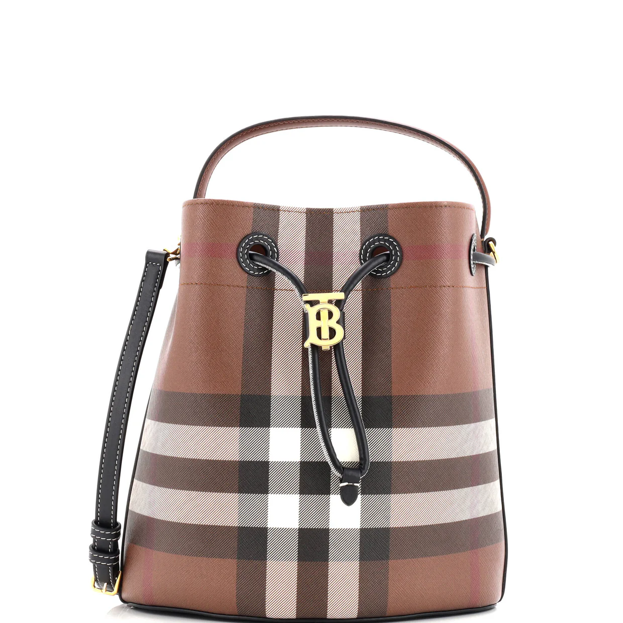 TB Drawstring Bucket Bag Check E-Canvas Small - Deep Luxury