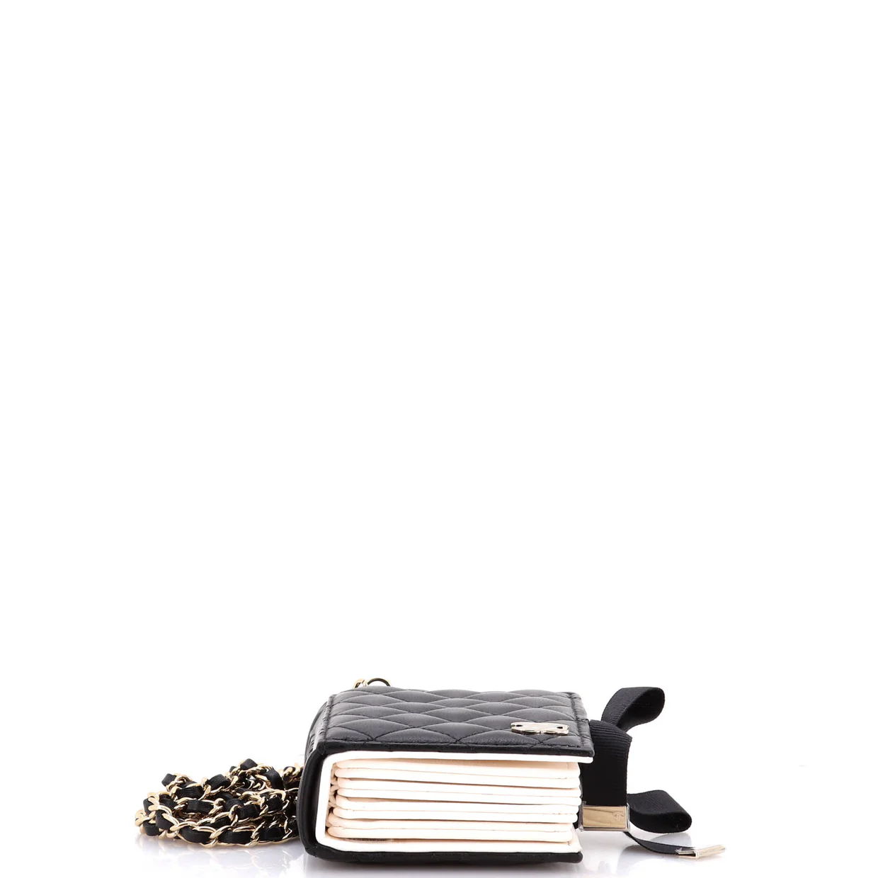 CC Book Card Holder with Chain Quilted Lambskin - Deep Luxury