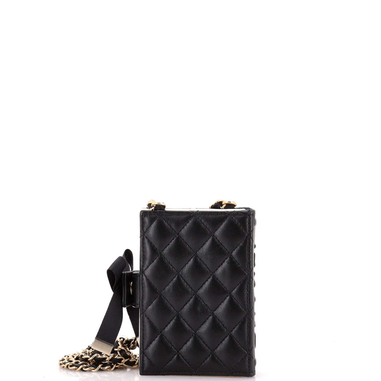 CC Book Card Holder with Chain Quilted Lambskin - Deep Luxury