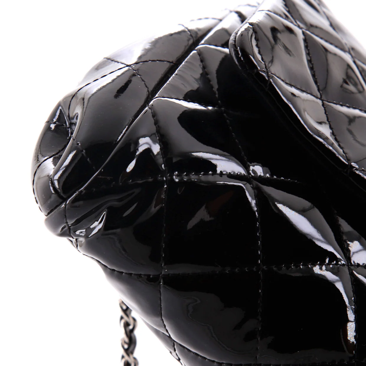 Clutch with Chain Quilted Patent - Deep Luxury