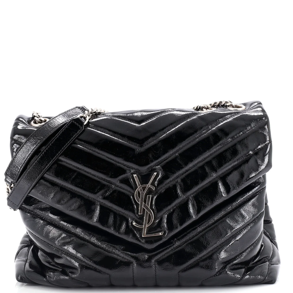 Loulou Shoulder Bag Matelasse Chevron Patent Medium - Deep Luxury