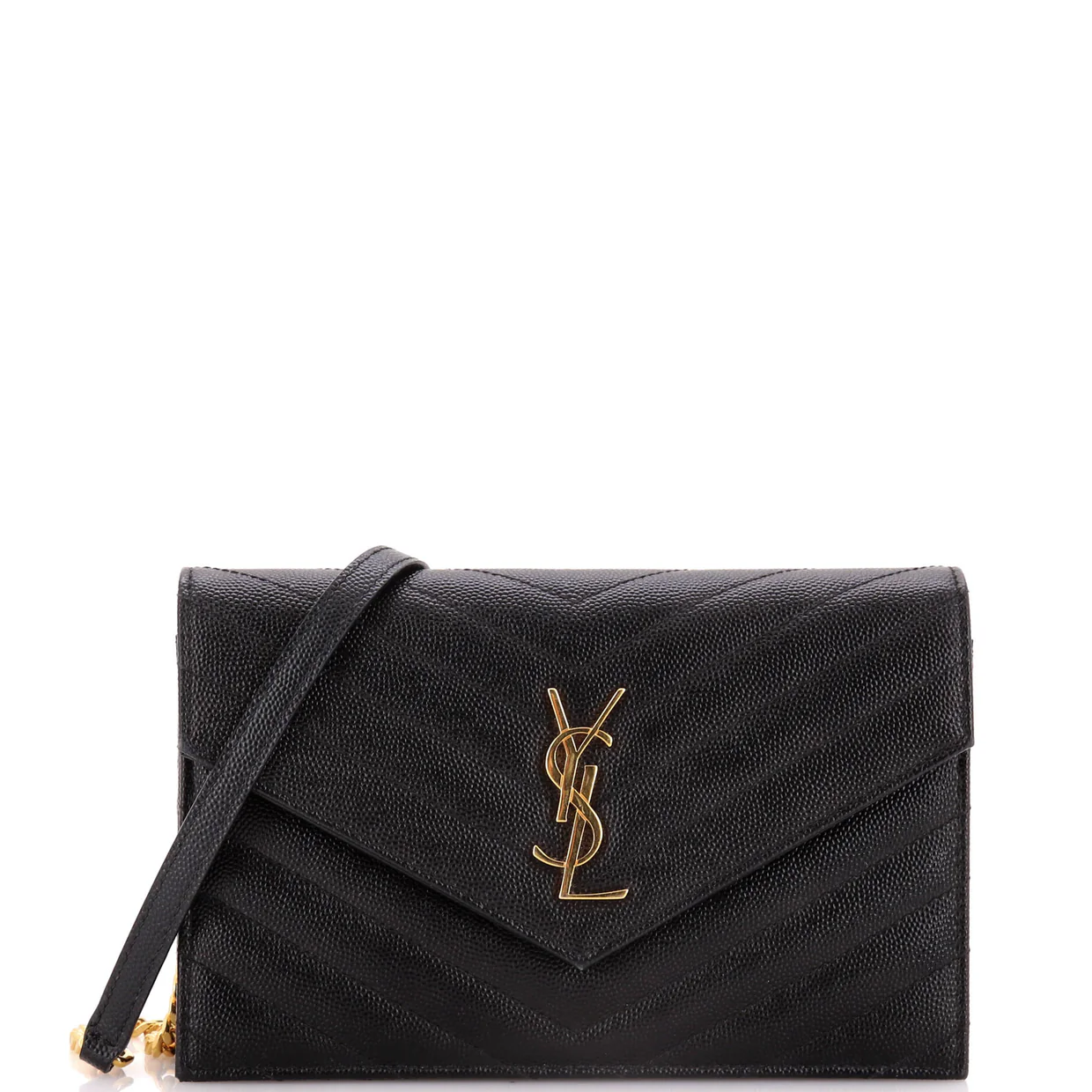 Classic Monogram Wallet on Chain Matelasse Chevron Leather Small - Deep Luxury