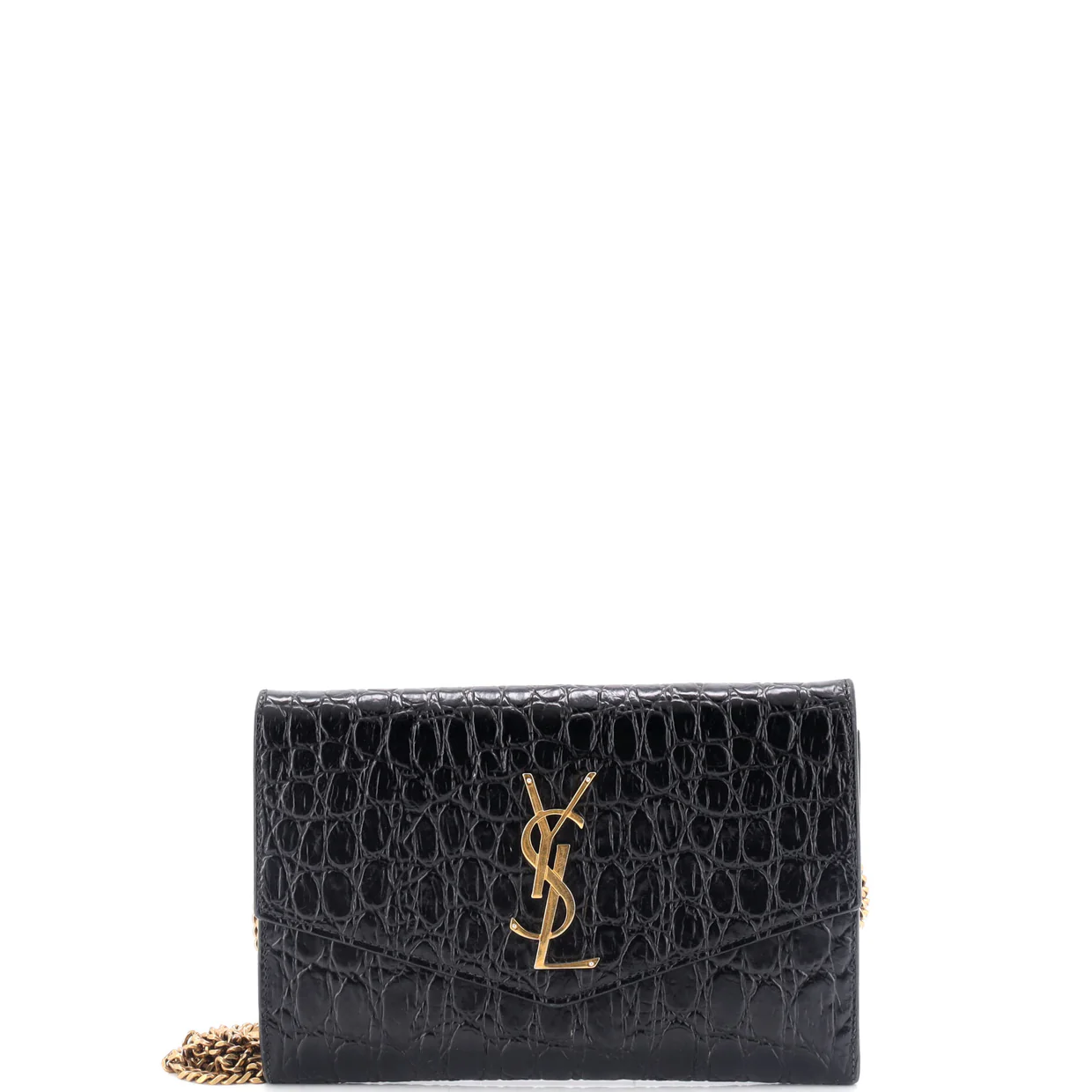 Uptown Chain Wallet Crocodile Embossed Leather - Deep Luxury