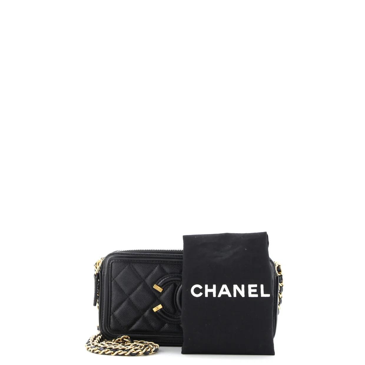 Filigree Double Zip Clutch with Chain Quilted Caviar - Deep Luxury