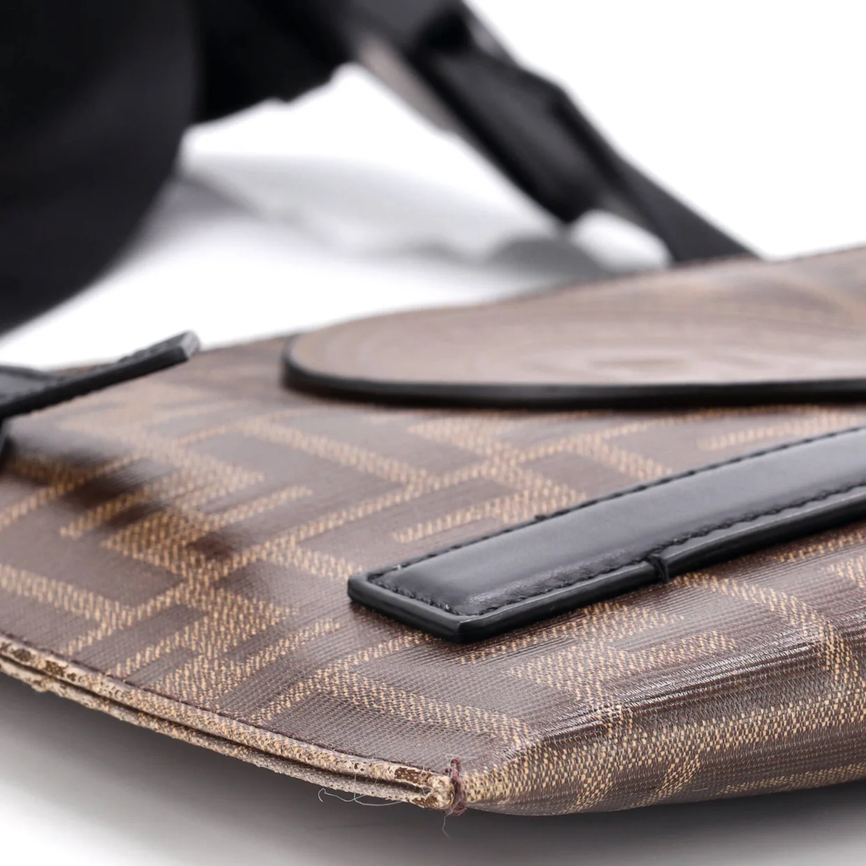 FF Logo Stamp Flat Messenger Bag Zucca Coated Canvas Small - Deep Luxury