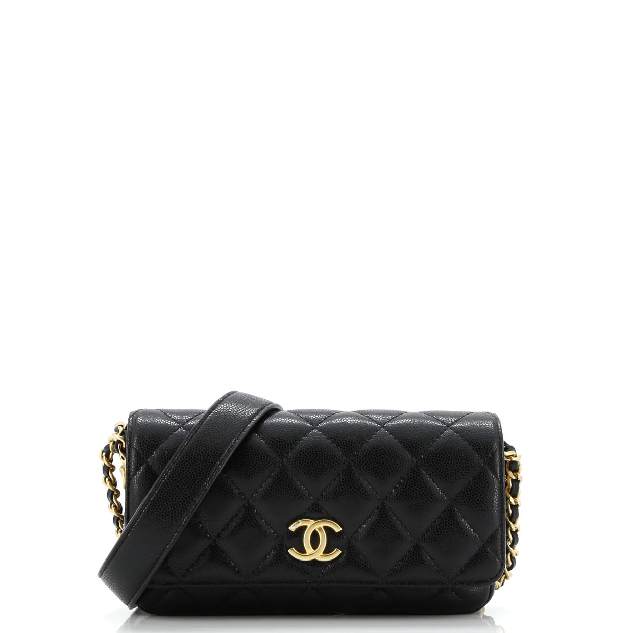 Twist Your Buttons Flap Clutch with Chain Quilted Caviar - Deep Luxury