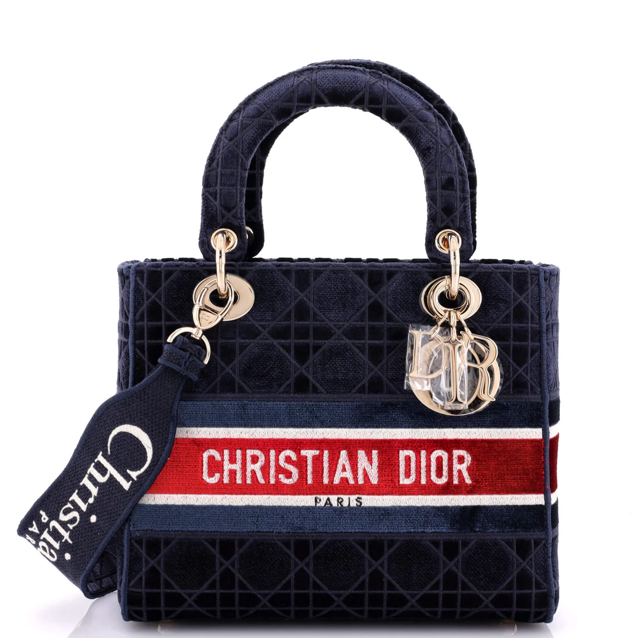 Lady D-Lite Bag Cannage Embroidered Velvet Medium - Deep Luxury