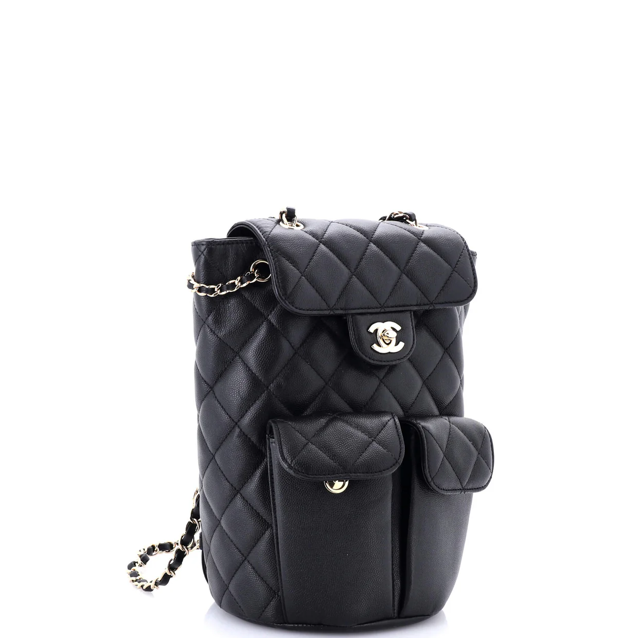 Double Pocket Flap Bucket Backpack Quilted Caviar - Deep Luxury