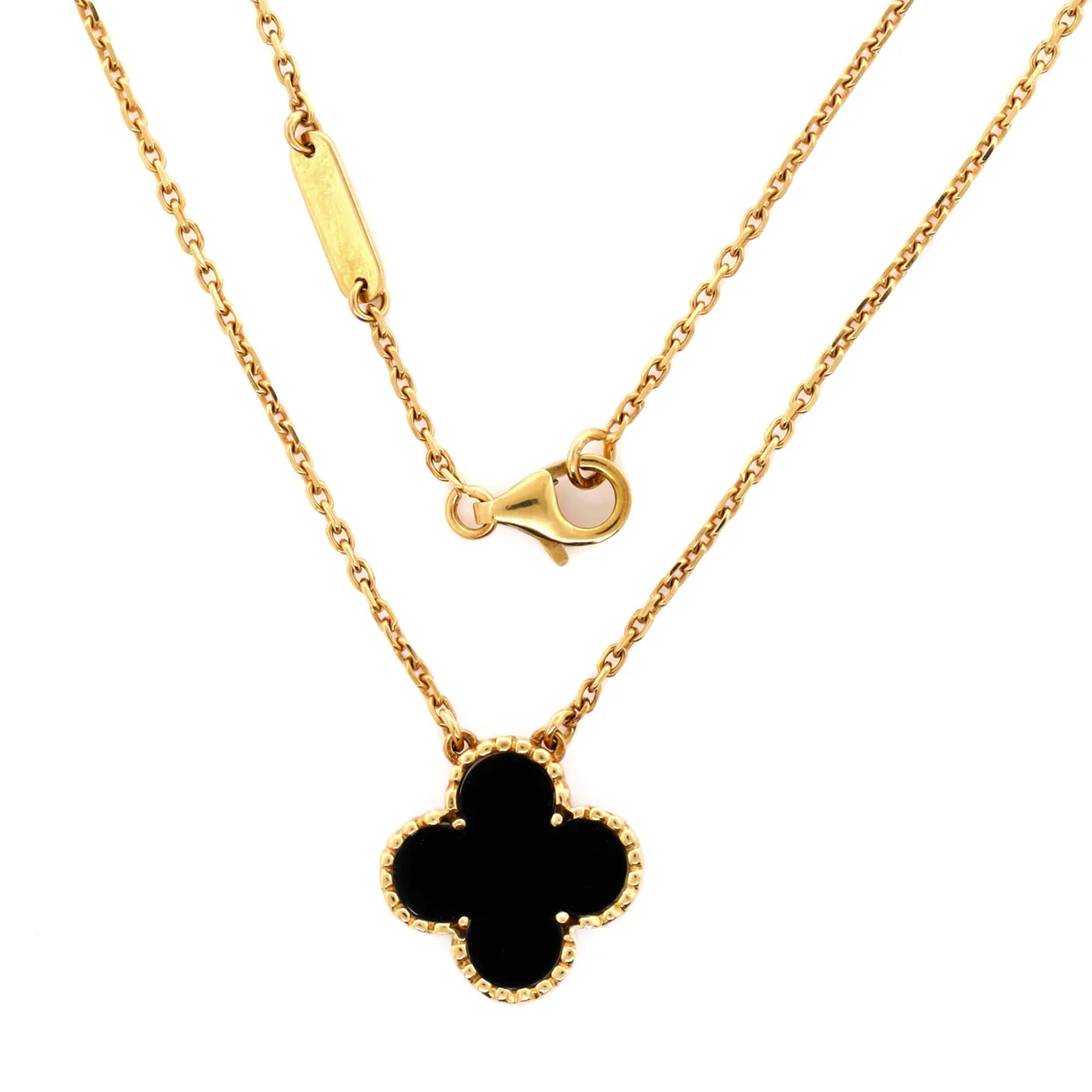 Vintage Alhambra Pendant Necklace 18K Yellow Gold and Onyx - Deep Luxury