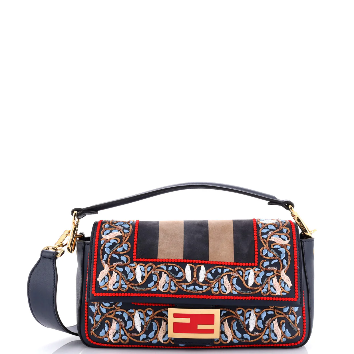 Baguette NM Bag Embroidered Leather and Pequin Nubuck Medium - Deep Luxury