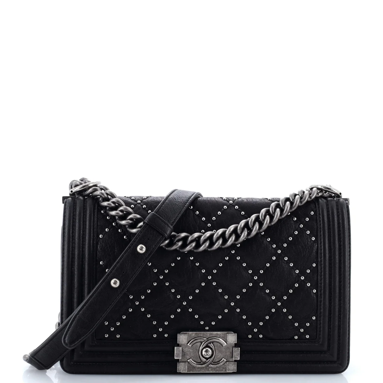 Boy Flap Bag Studded Quilted Distressed Calfskin Old Medium - Deep Luxury