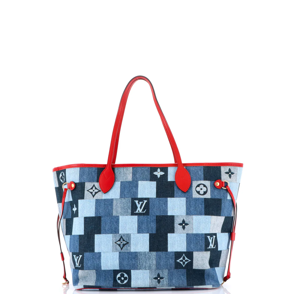 Neverfull Tote Damier and Monogram Patchwork Denim MM - Deep Luxury
