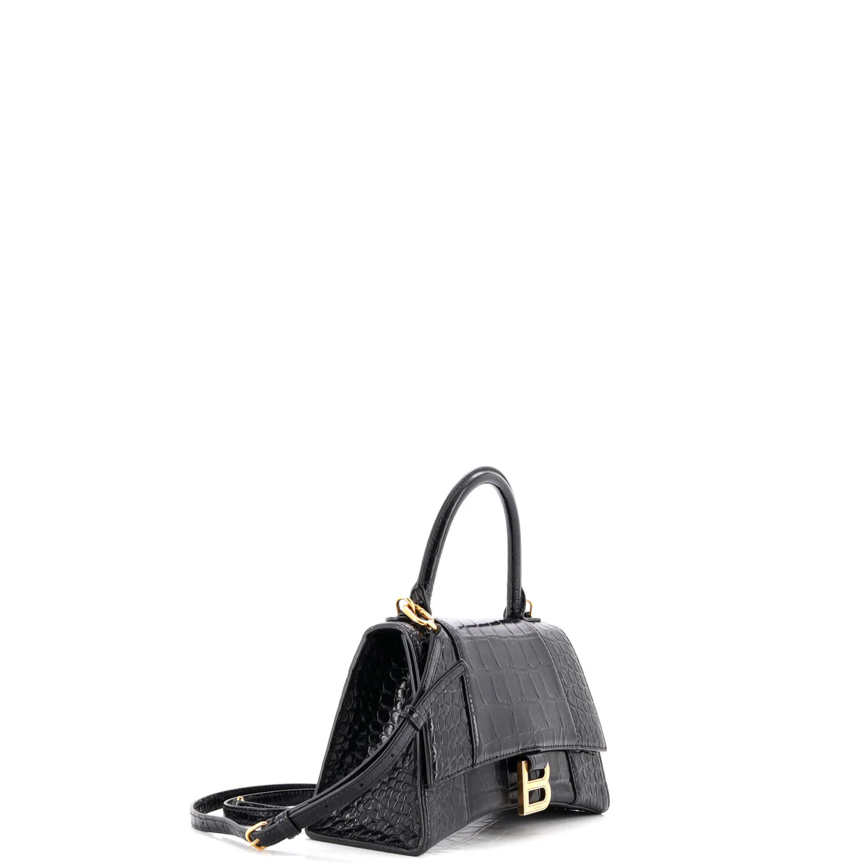 Hourglass Top Handle Bag Crocodile Embossed Leather Small - Deep Luxury