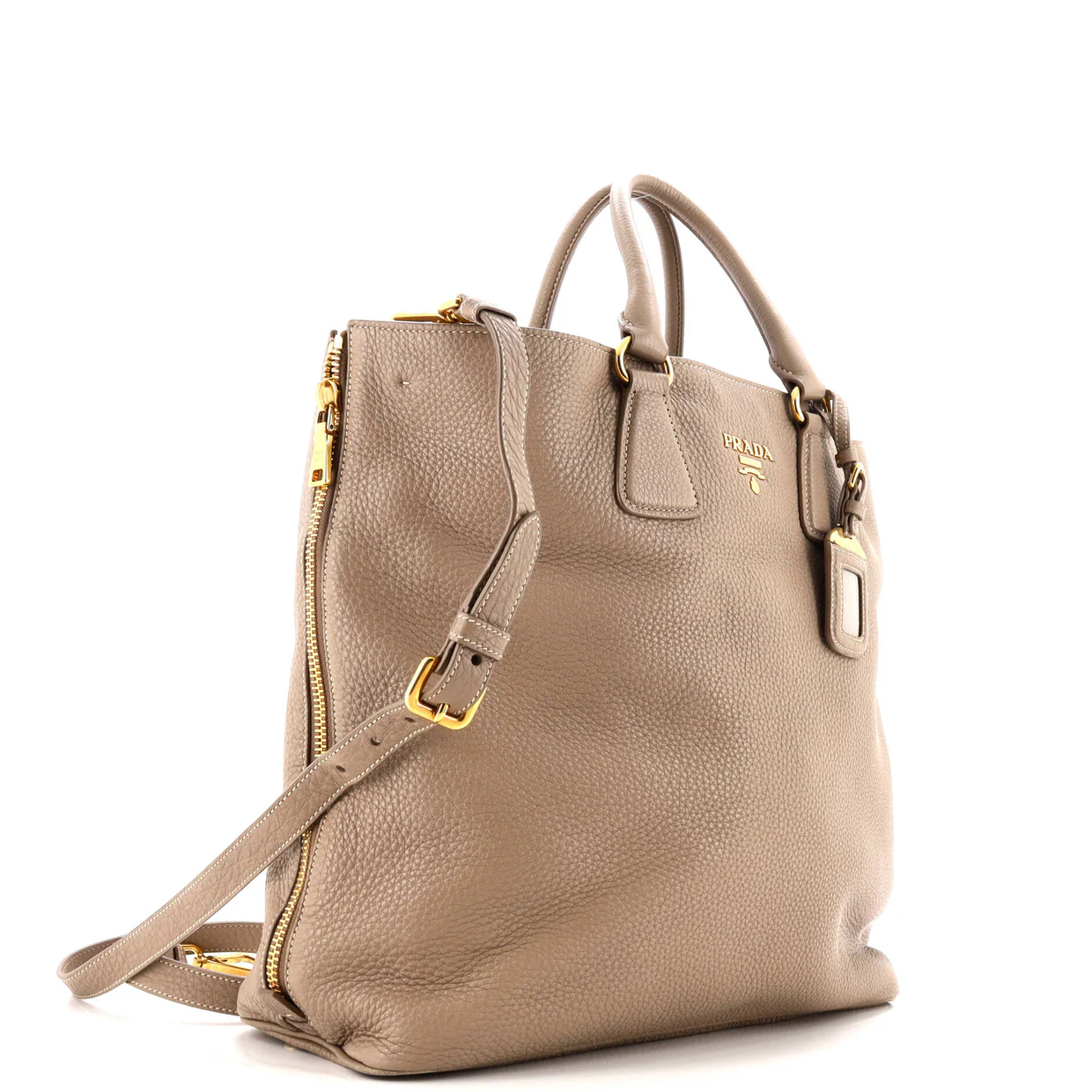 Side Zip Convertible Tote Vitello Daino Large - Deep Luxury