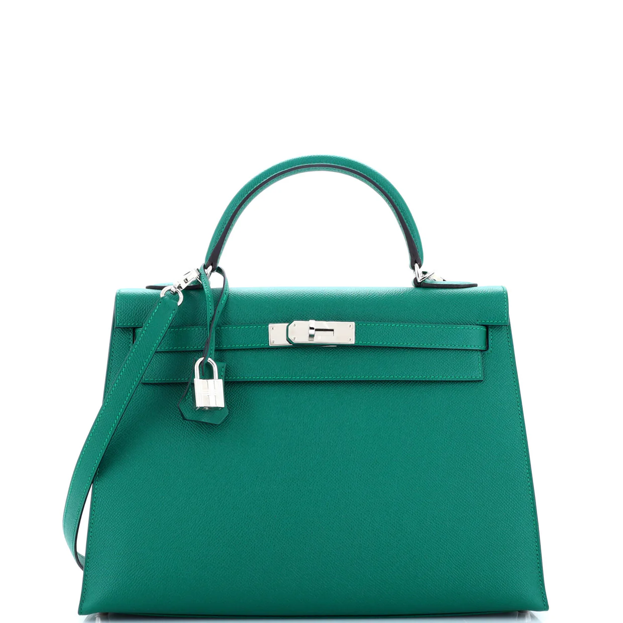 Kelly Handbag Malachite Epsom with Palladium Hardware 32 - Deep Luxury