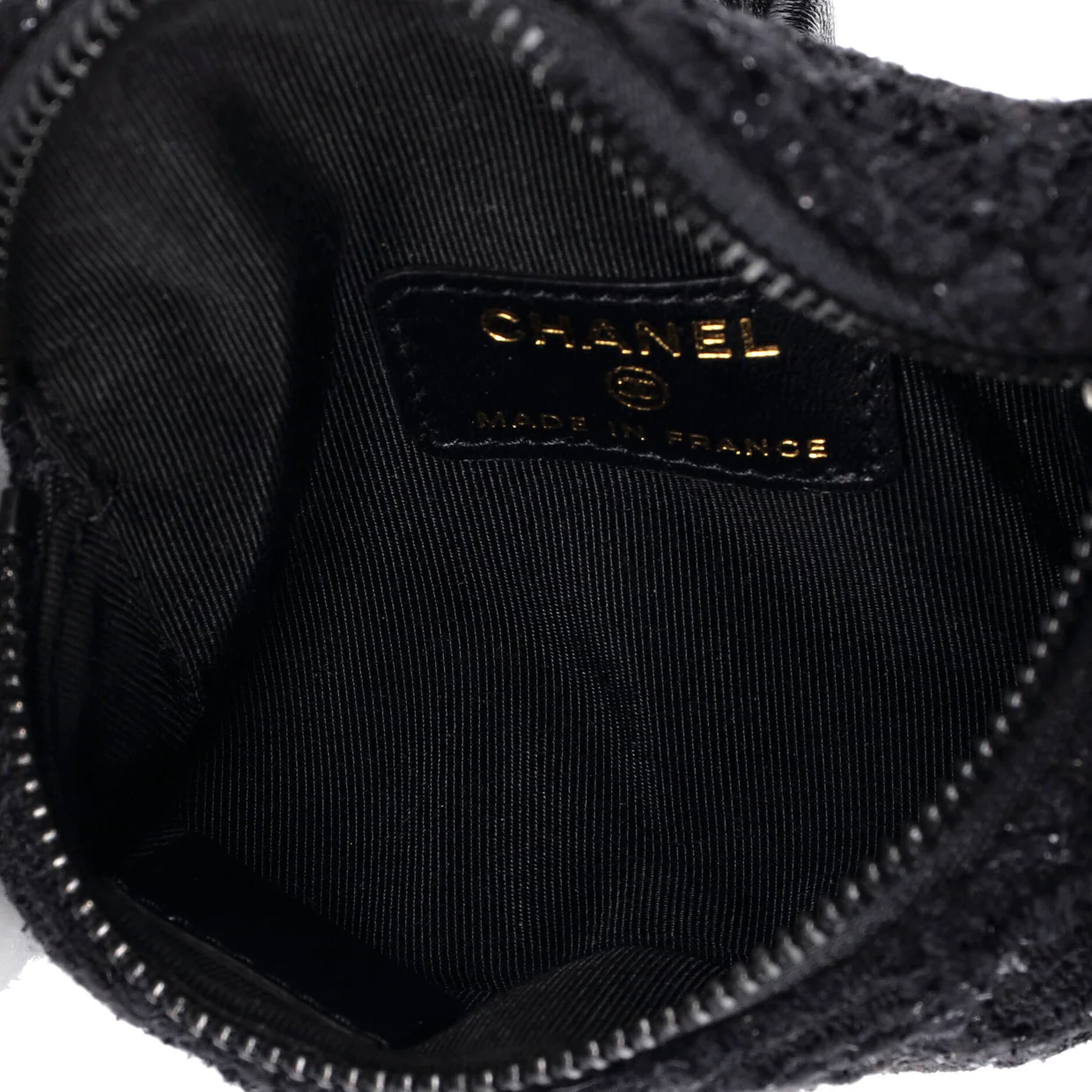 CC Arm Zip Coin Purse Tweed with Leather - Deep Luxury