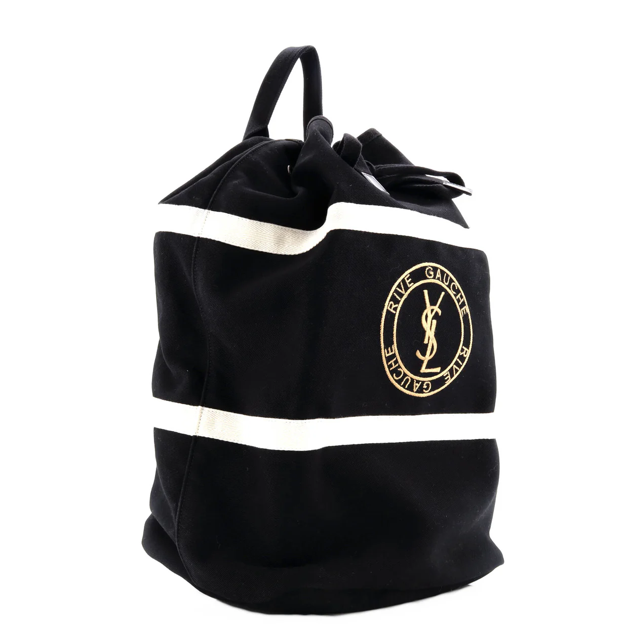 Rive Gauche Drawstring Sling Bag Embroidered Canvas - Deep Luxury