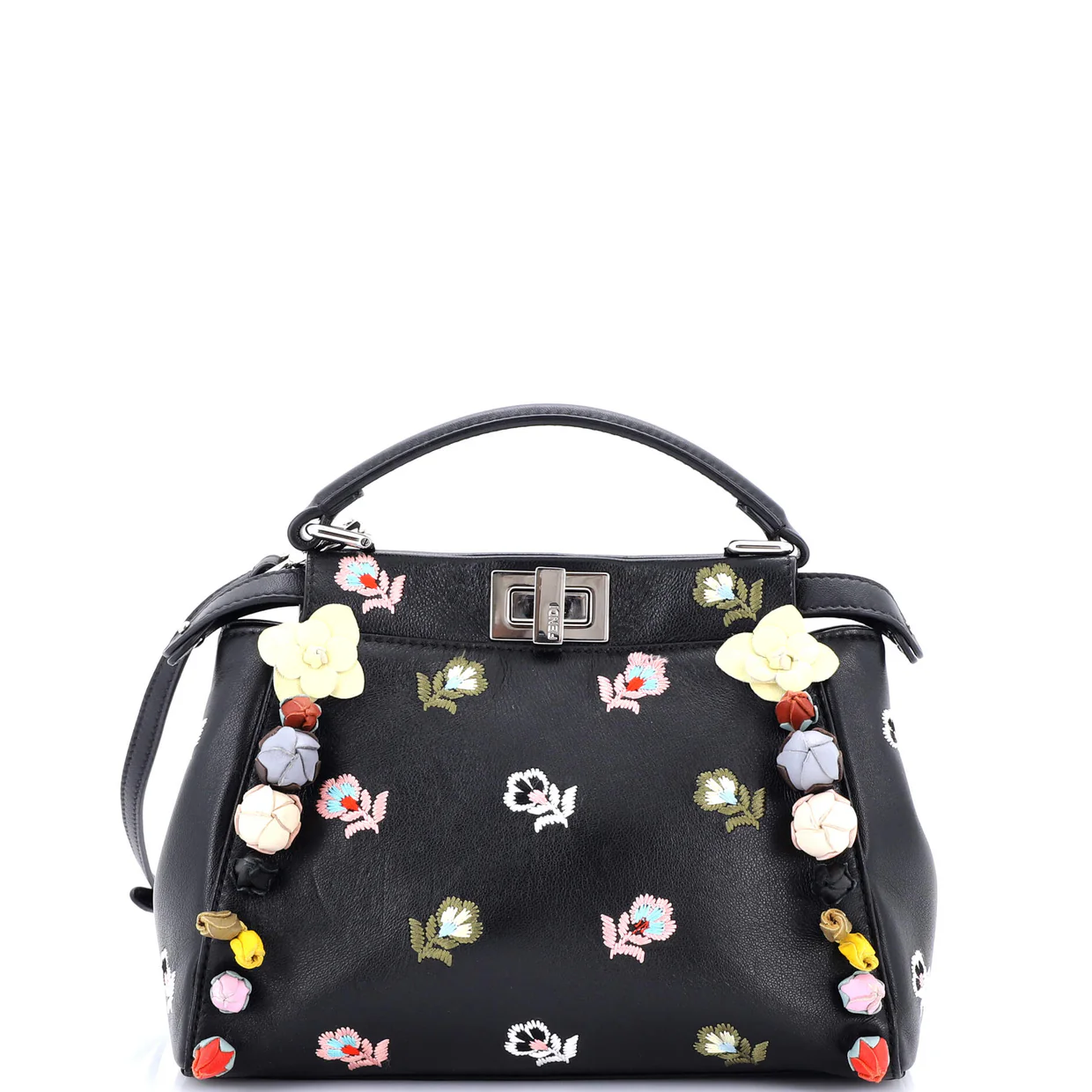 Peekaboo Bag Embroidered Leather with Floral Applique Mini - Deep Luxury